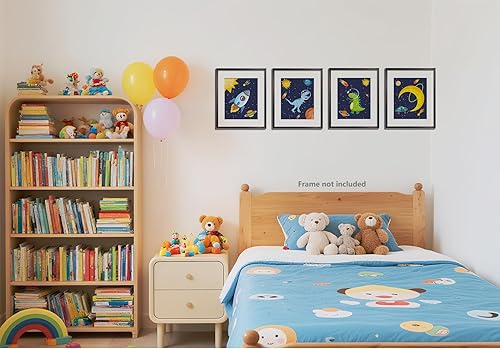 Miniatura 6 de Pósteres de arte de pared de dinosaurios, impresiones de dinosaurios espaciales para dormitorio de niños, regalo para niños, decoración de