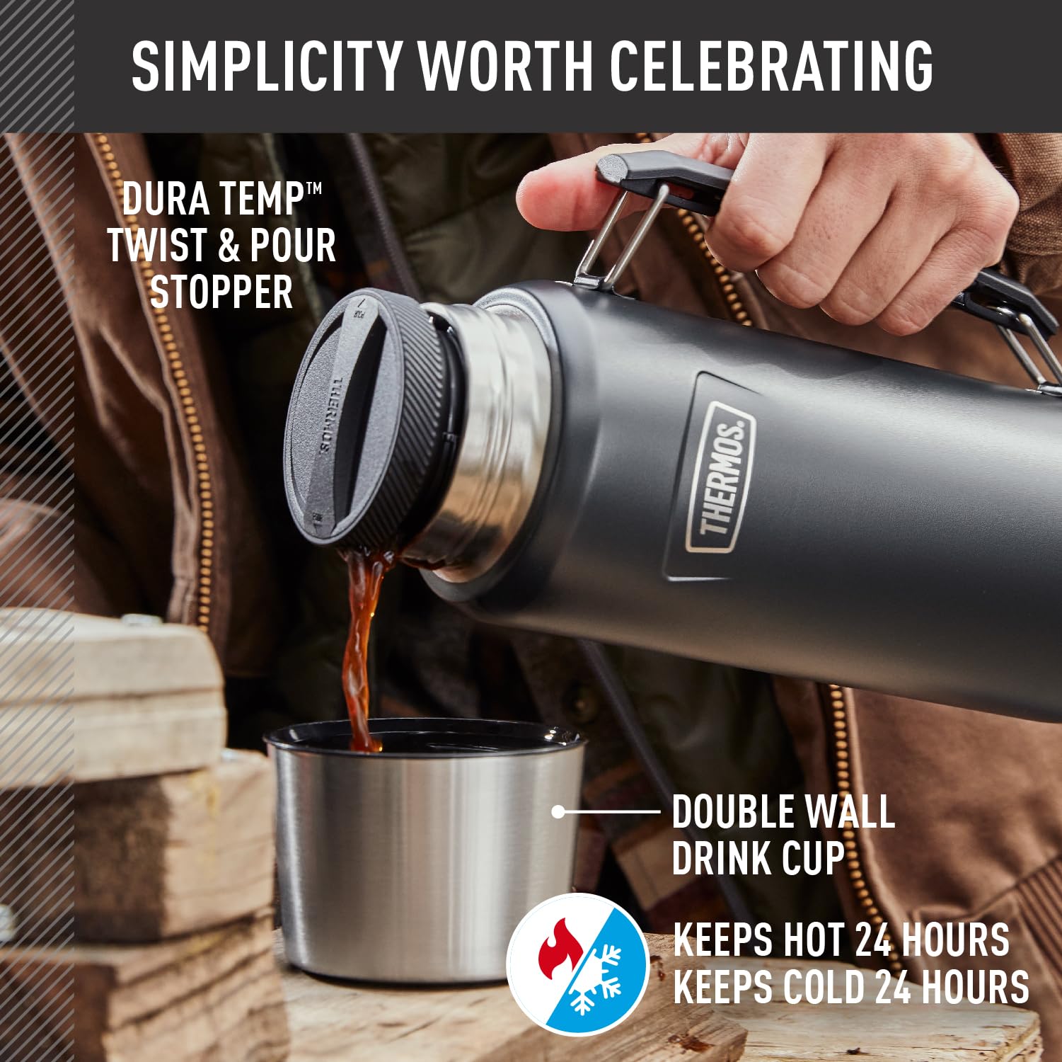 Thermos, ICON Series, Stainless Steel Beverage Bottle, Matte Stainless Steel, 40 oz