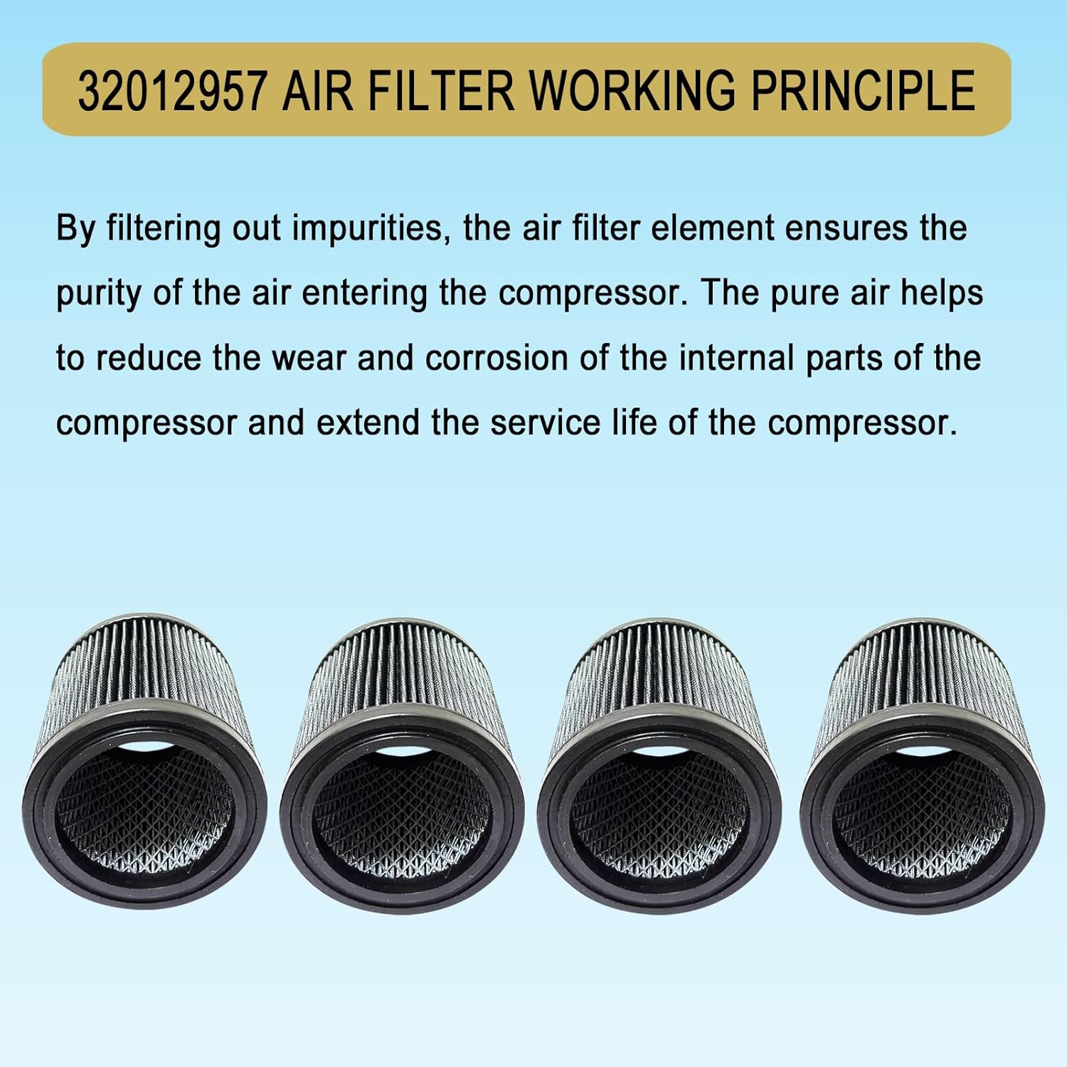 4 Pcs 32012957 Air Filter Replacement Fit for Ingersoll Rand Air Compressor 32012940 32165466 110377E100 2545 7100 3000 10T2 15T4 H15T4 TS7-TS15 32165466 54726518 32127482 32019787 42406 1R417 P5051A