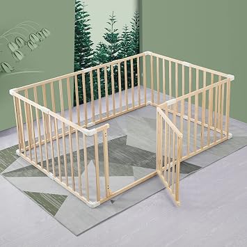 Jolan Baby Playpen Wooden,Portable Baby Fence,Crawling Playpen with Gate,Safety Playard Fence, Indoor Outdoor Kids Activity Center,Durable/Breathable Playpen for Baby and Toddlers,9090cm