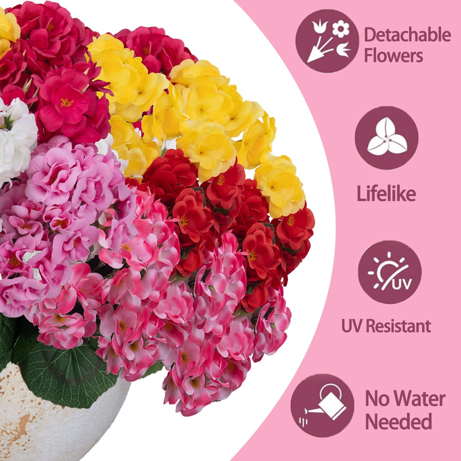 6PCS Artificial Geraniums Outdoor Flowers, Faux Geraniums Artificial Flowers Plants Outdoor UV Resistant Plants, Realistic Silk Flowers for Cemetery, Front Porch Decor(Mix Color)