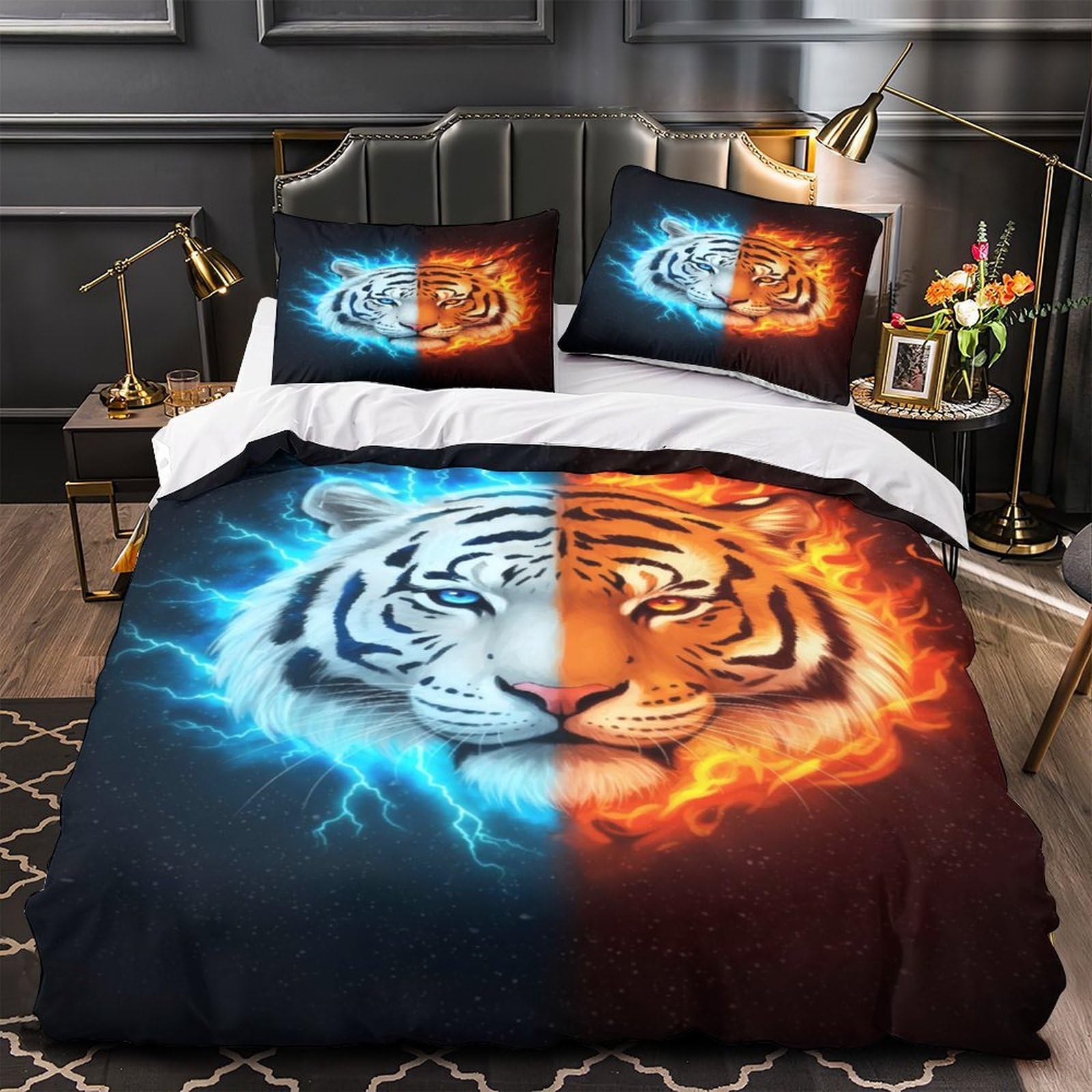 Housse de couette boxe 220x240 cm avec taies en microfibre pour lit king