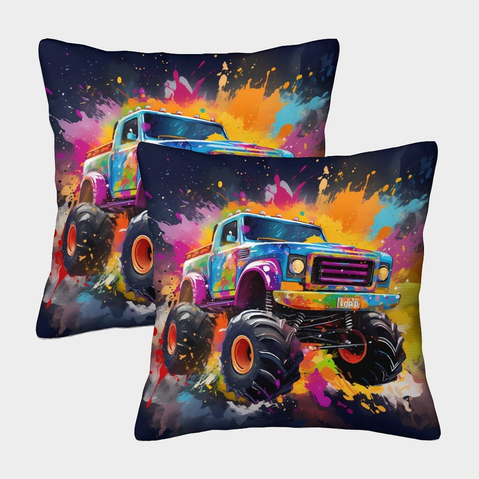QFVANSIYO Vivid Graffiti Monster Truck 3D Printed Microfiber Pillowcase for Adults Teens Bedroom Decor Monster Truck Pillow Cover 40x40cm