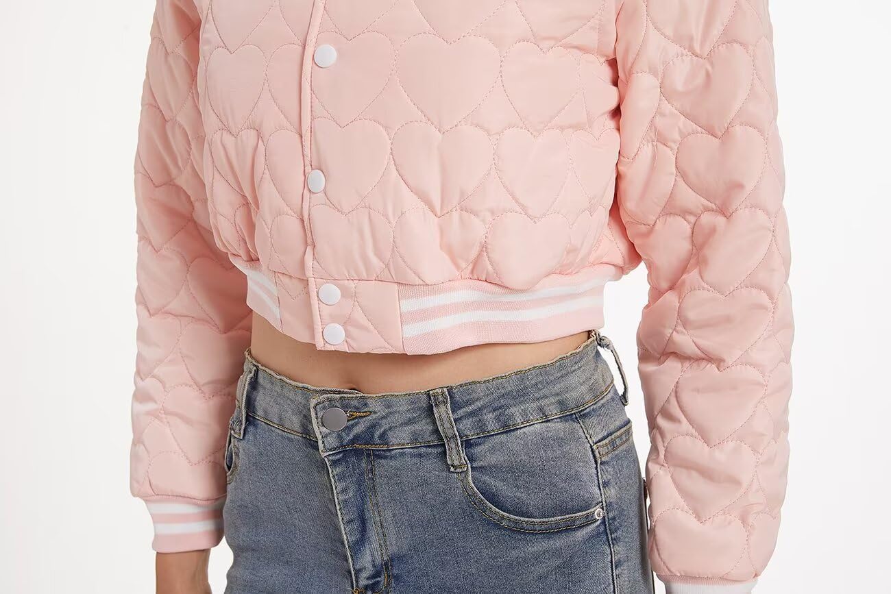 Women's Baseball Varsity Jacket Cropped Bomber Quilted Jackets Vintage Casual Lightweight Crop Top Coat - Image 3
