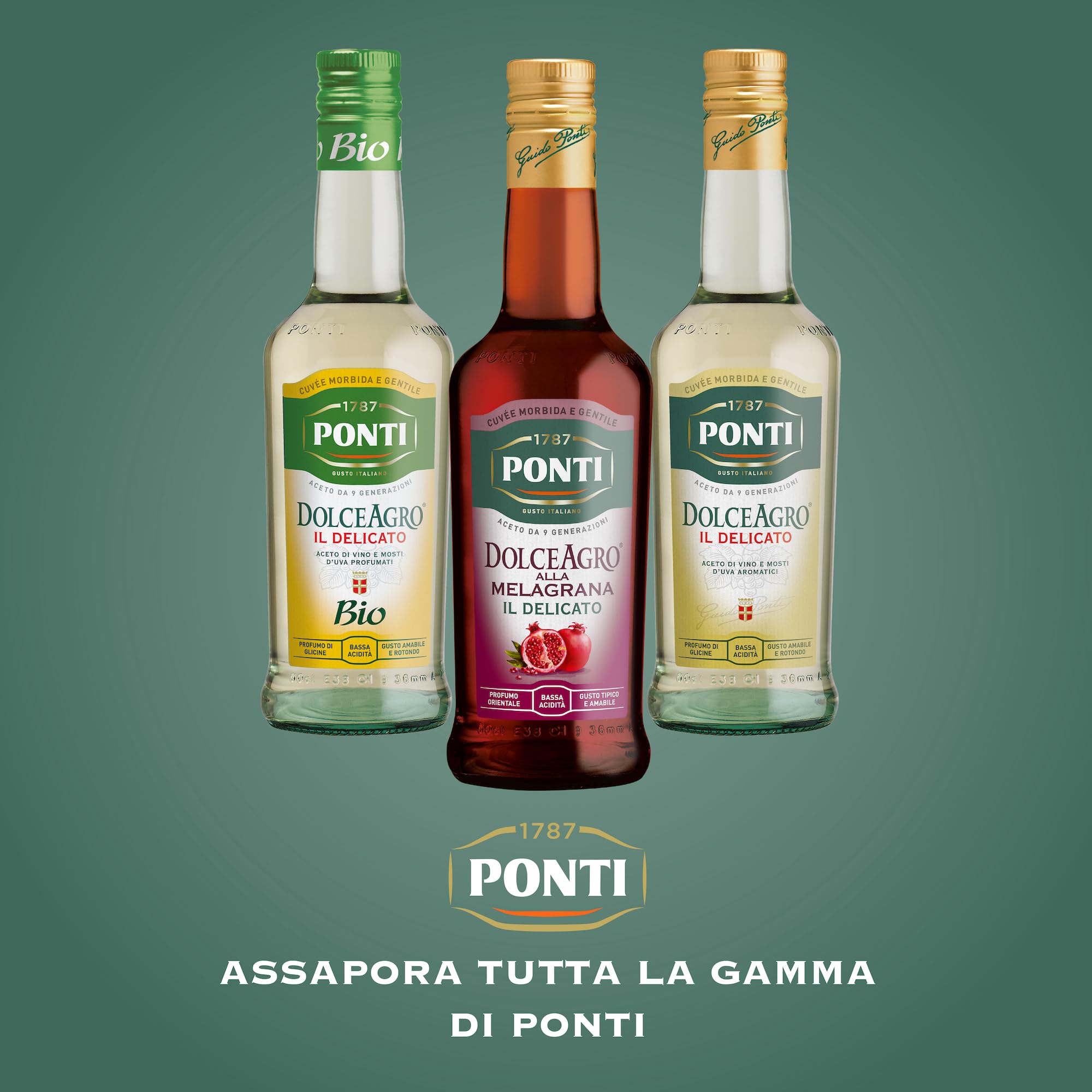 Ponti, DolceAgro alla Melagrana, Gusto Tipico e Amabile, dal Profumo Orientale e dalla Bassa Acidità, Ideale per Insalate e anche per le Carni Bianche, 100% Made in Italy, 6 Bottiglie da 500 ml