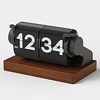 Vista 11 de mooas Reloj de escritorio clásico moderno de madera con gran tapa (negro), reloj de mesa retro vintage de diseño analógico con tapa automática