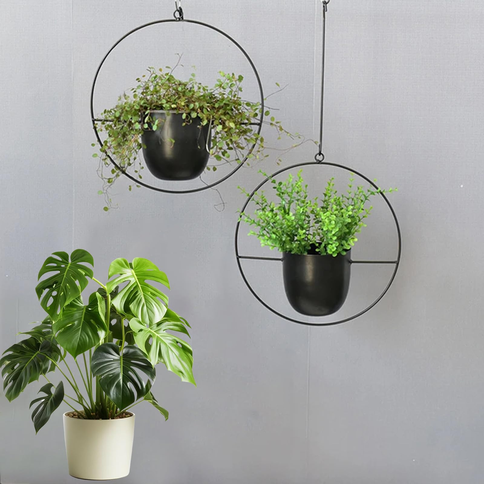 maxant Blumenampel, Hängende Pflanzgefäße, 2 Stück Metall Hängend Blumenampel, Schwarz Decke Hängende Blumentopf, Pflanzen Blumentopf Hängende, für Innen- und Außenbereich, Deko für Zuhause, Büro