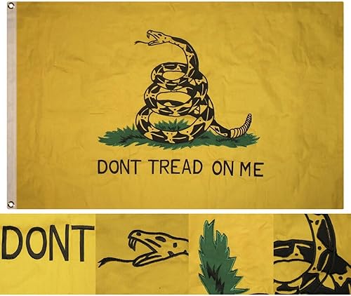 Miniatura 1 de Premium Embroidered Sewn Gadsden Tea Party 4x6 Synthetic 2ply Cotton Flag and Clips