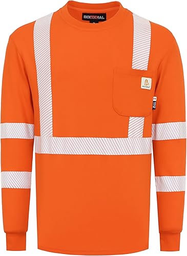 Miniatura 9 de BOCOMAL FR Tee Shirts High Visibility/Hi Vis Flame Resistant/Fire Retardant Shirt 7oz Reflective Hombres Seguridad Camisas