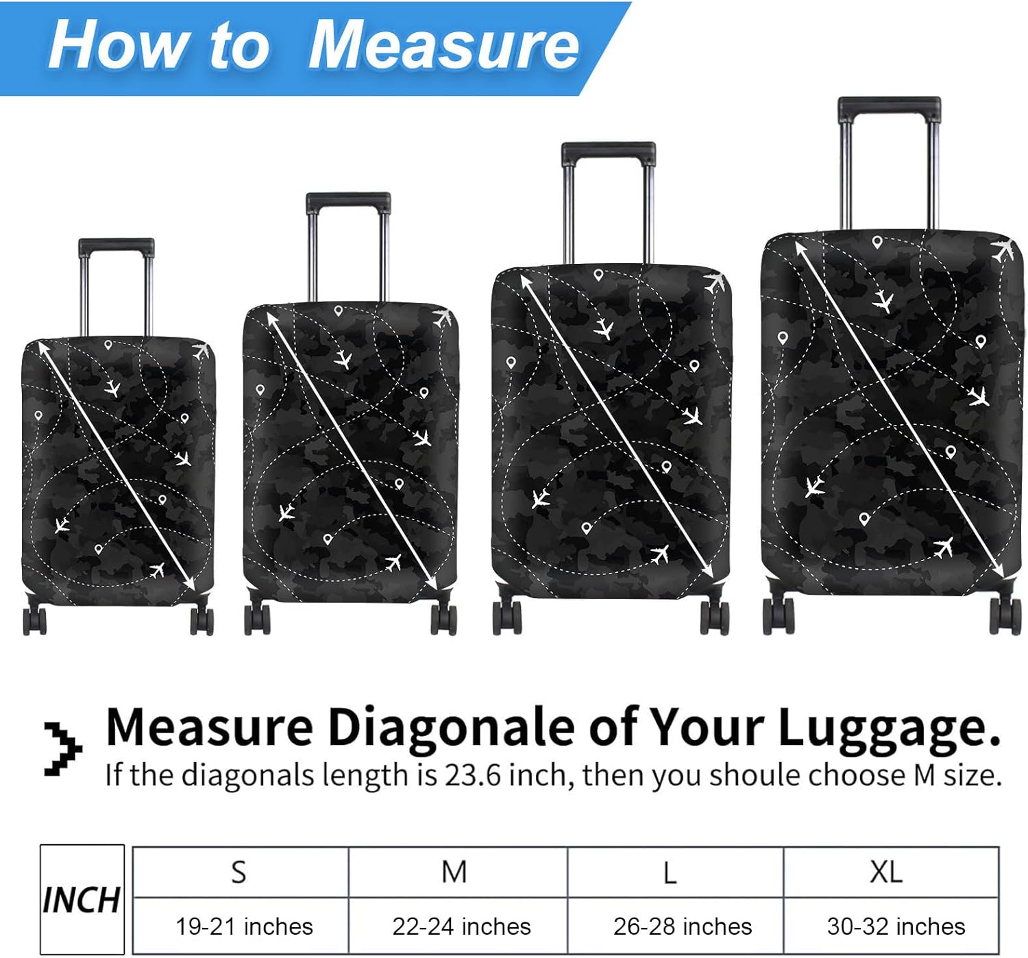 Luggage Cover Protector for 22-24 Inch Suitcases, TSA Approved Elastic Travel Suitcase Covers, Anti-Scratch Washable Luggage Sleeve for Carry On & Checked Bags, Black