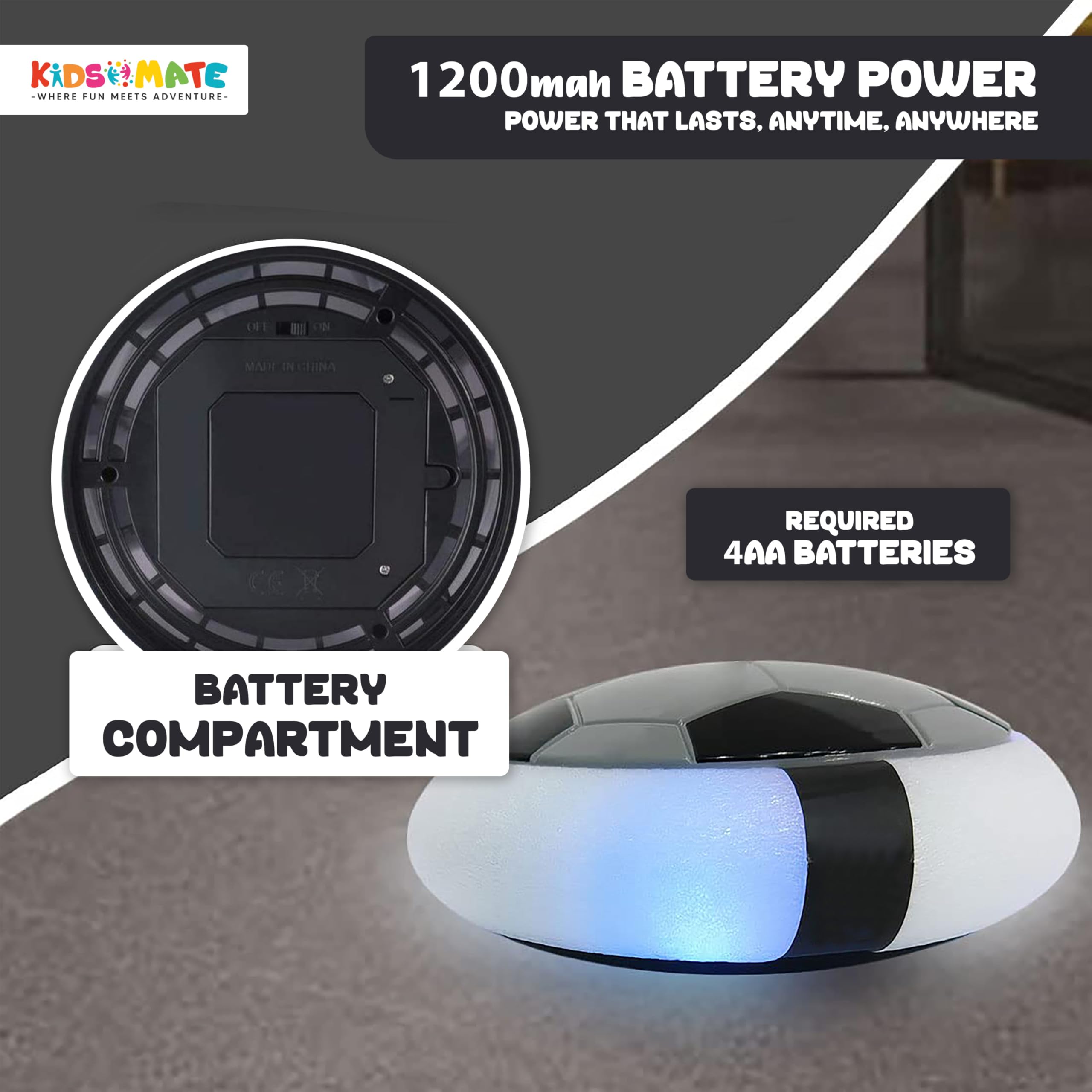 Kidsmate Indoor Hover Football | Electric Floating Air Soccer Ball with LED Lights & Soft Foam Bumpers | Perfect Game Toy for Boys & Girls - Grey 4