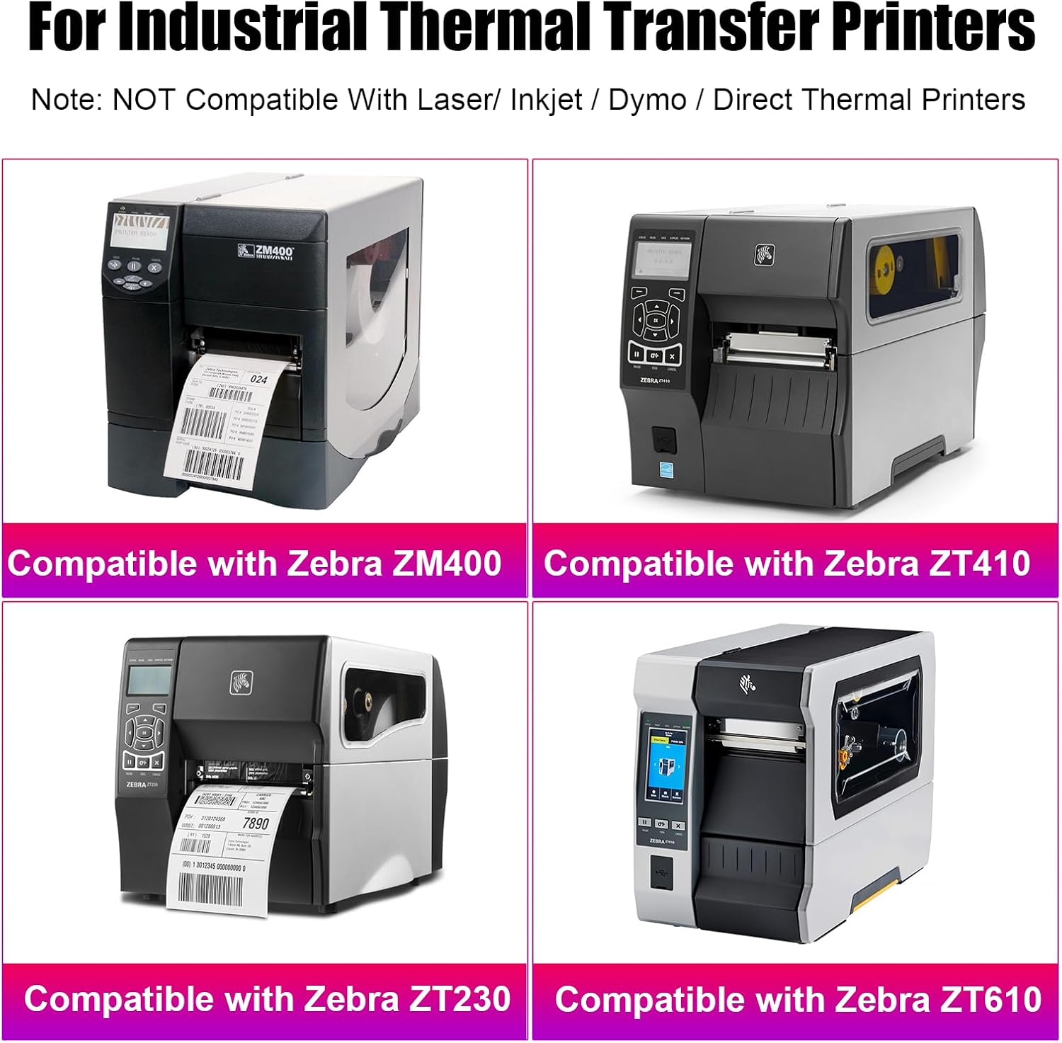 Industrial Thermal Transfer Labels, Red, 4 x 2 Inches, 3 Inch Core, 2,750 Labels/Roll, Perforated, Ribbon Required, for Thermal Transfer Printers