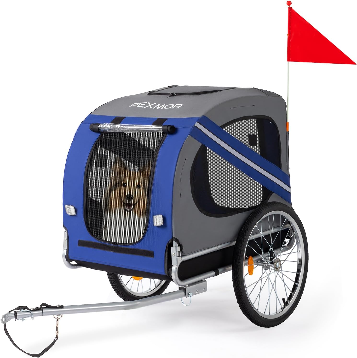 PEXMOR Dog Bike Trailer - Folding Pet Cart w/Universal Hitch, Cargo Carrier for Dog & Quick Release 20" Wheels & 3 Entrances