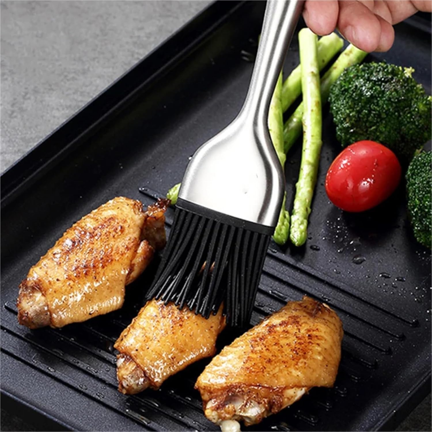 Silicone Kitchen Oil Brush BBQ Grill Basting Pastry Barbecue Cooking Stainless Steel Handle Accessories(Small 20cm)