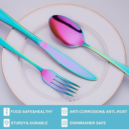 Miniatura 9 de Kitiok - Juego de 20 cubiertos plateados para 4, utensilios de cocina de acero inoxidable, cubiertos de restaurante, hogar, fiesta, pulido con