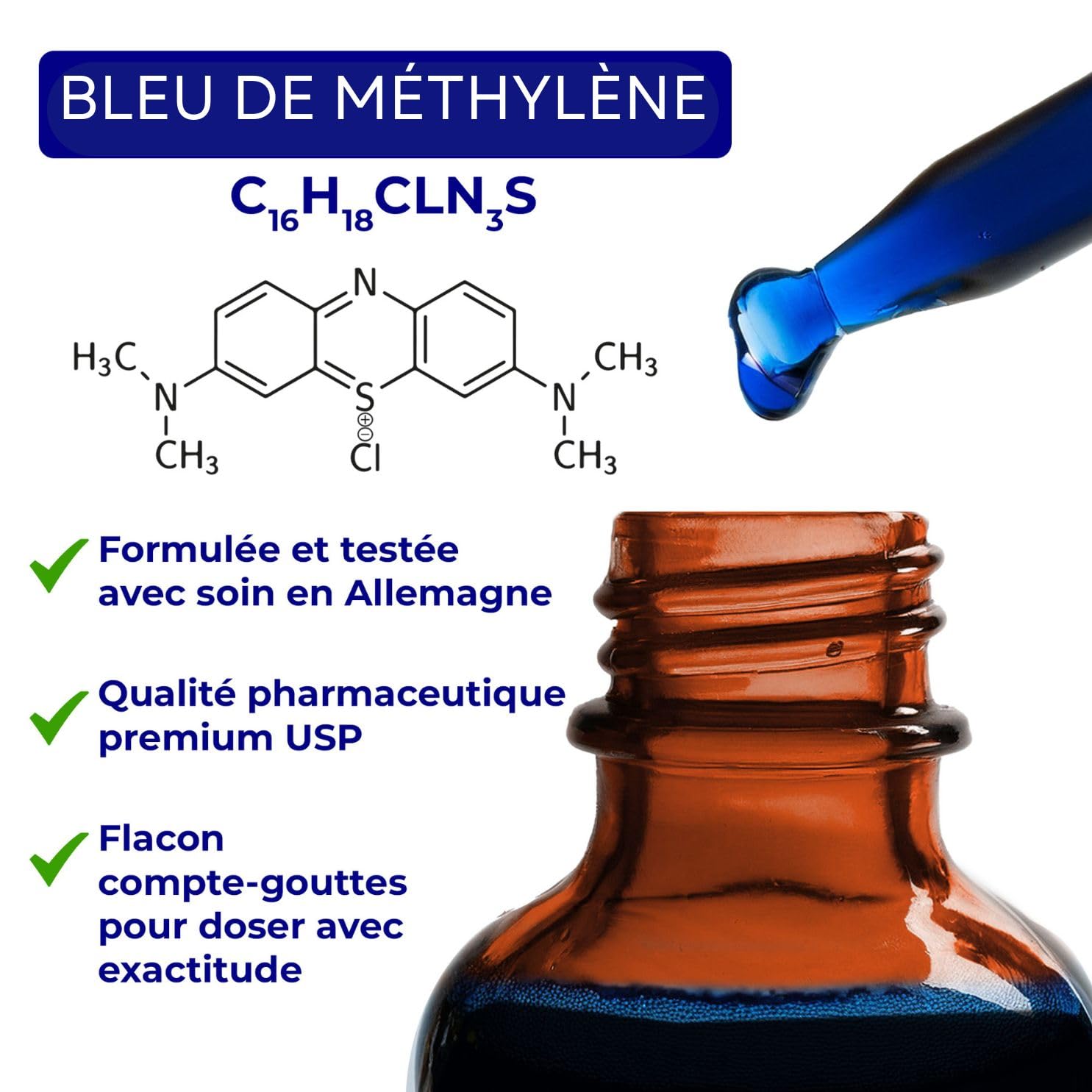 Detox Organica Bleu de Methylene Pur 100ml x2 Flacon Pipette | Qualité Pharmaceutique - Solution aqueuse 1% Premium, 100% USP - Fabriqué, Testé et certifié laboratoire Allemagne