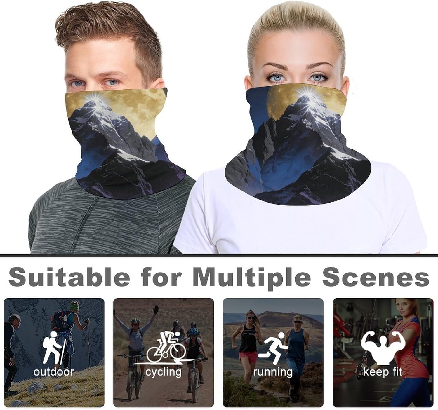 Mountains, And Moon Neck Gaiter Face Mask for Men And Women Breathable Dustproof Face Cover Scarf for Outdoor Sports Sun Protection Bandana for Fishing Hiking
