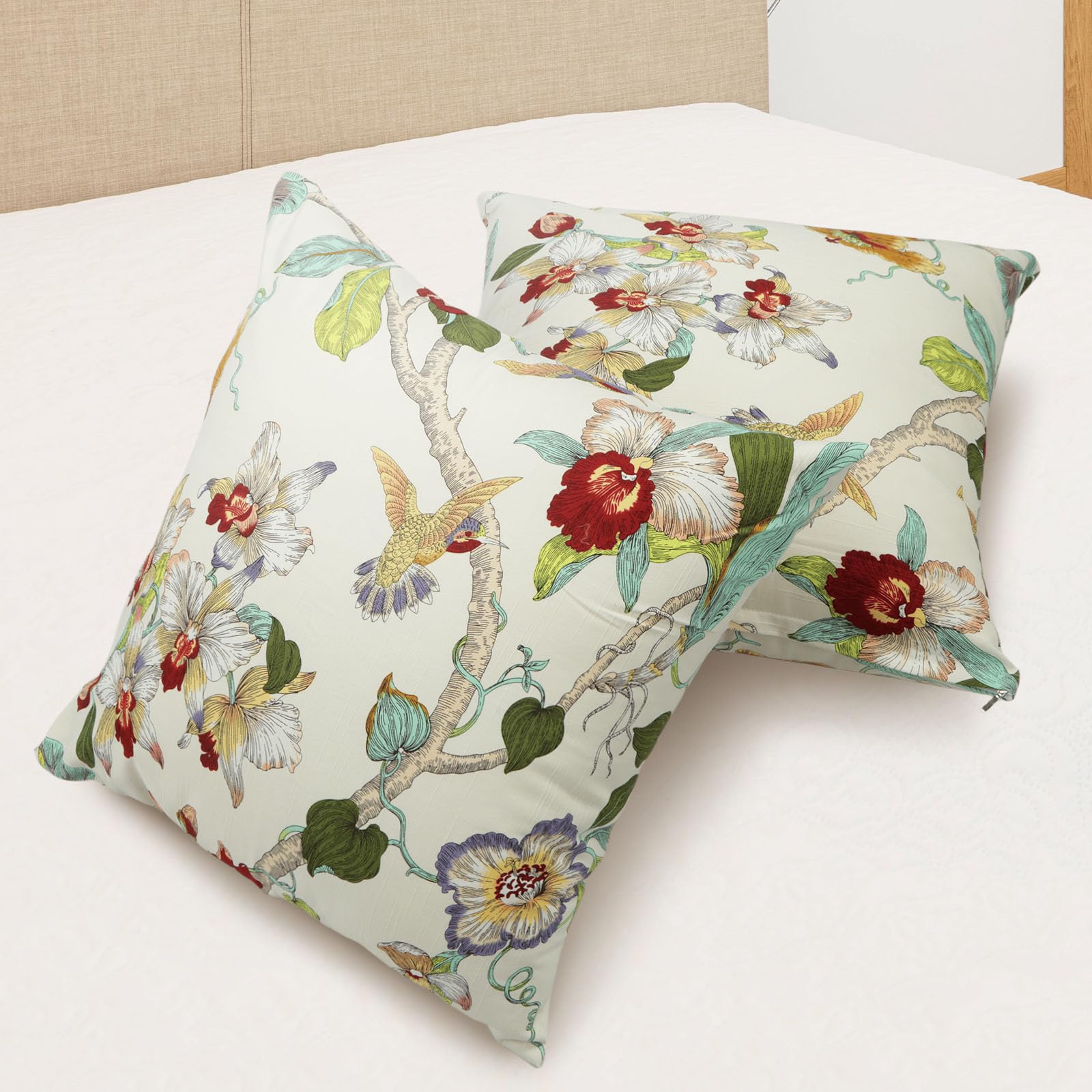 Betadistor Cotton Cushion Cover Big Flowers on White Decorative Throw Pillow Cover Home Decor Square 18x18 Inches Pillowcase 45X45cm for Garden Sofa Livingroom Bedroom White - Image 3