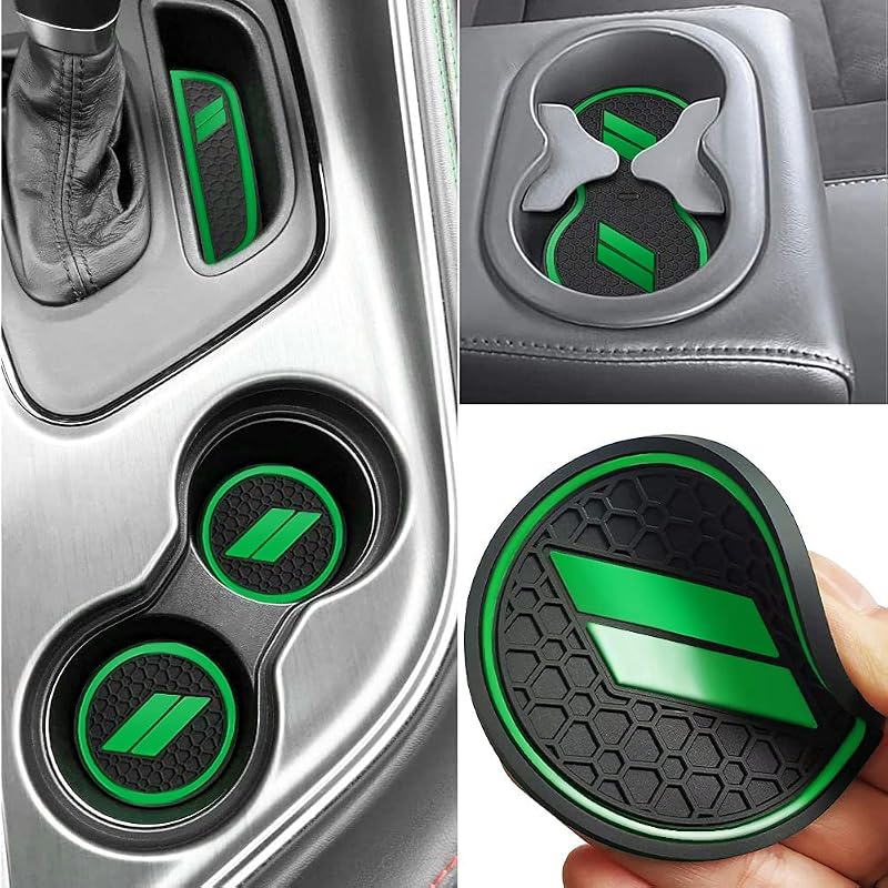 Kit de revestimentos de silicone para interior Dodge Challenger 2015 a 2023, forros para porta-copos, portas e console central, verde-escuro, 11 peças