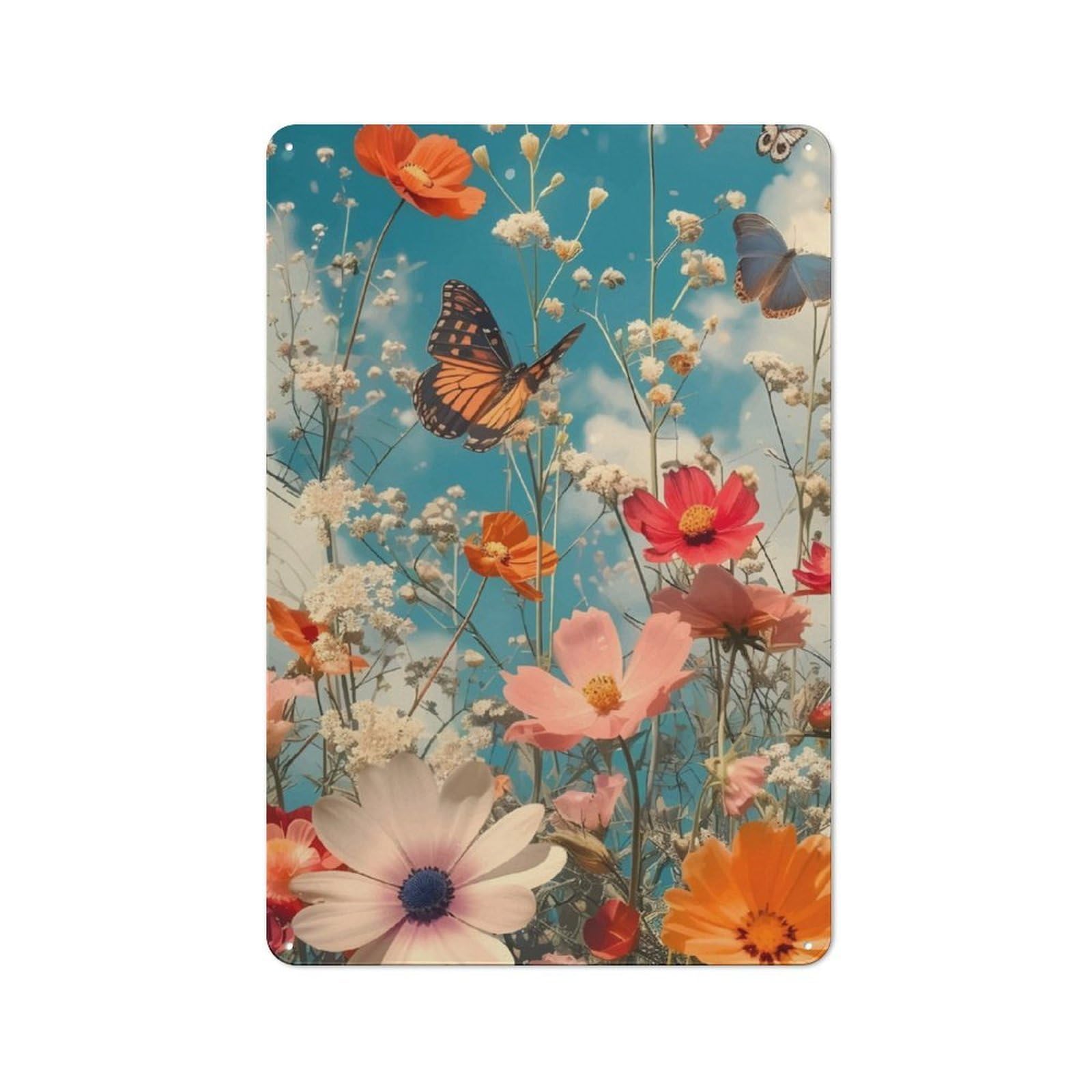 Junmoney Butterflies And Flowers Retro Tin Wall Sign 30X20cm Featuring Novelty Wall Art For Bedroom, Kitchen, Office Or Living Room