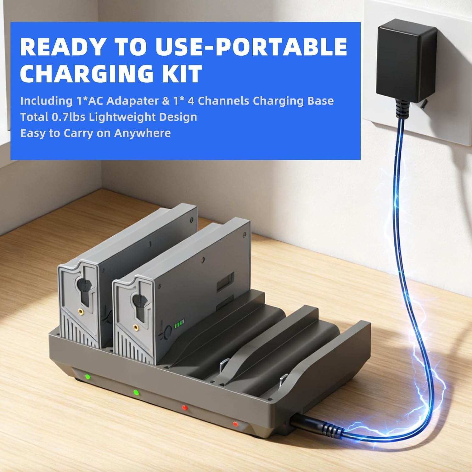 SAPBJ 4 Port 5V/2A Fast Charger for Reveal Lithium Cartridge V1 & V2 | Charging for TACTACAM Reveal Lipo Lithium-ion Battery Pack, 4 Independent Charging Channels with Indicator