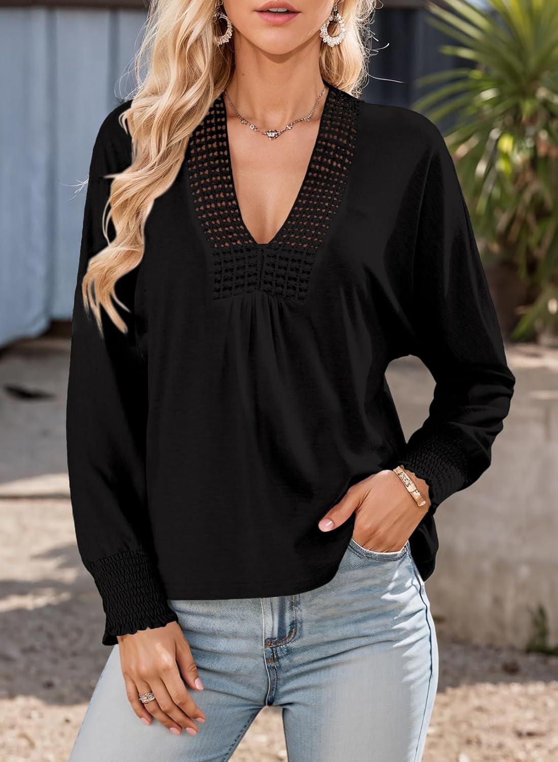 Dokotoo Women's Casual V Neck Long Sleeve Shirts Loose Tunic Tops Business Tee Blouses - Image 5