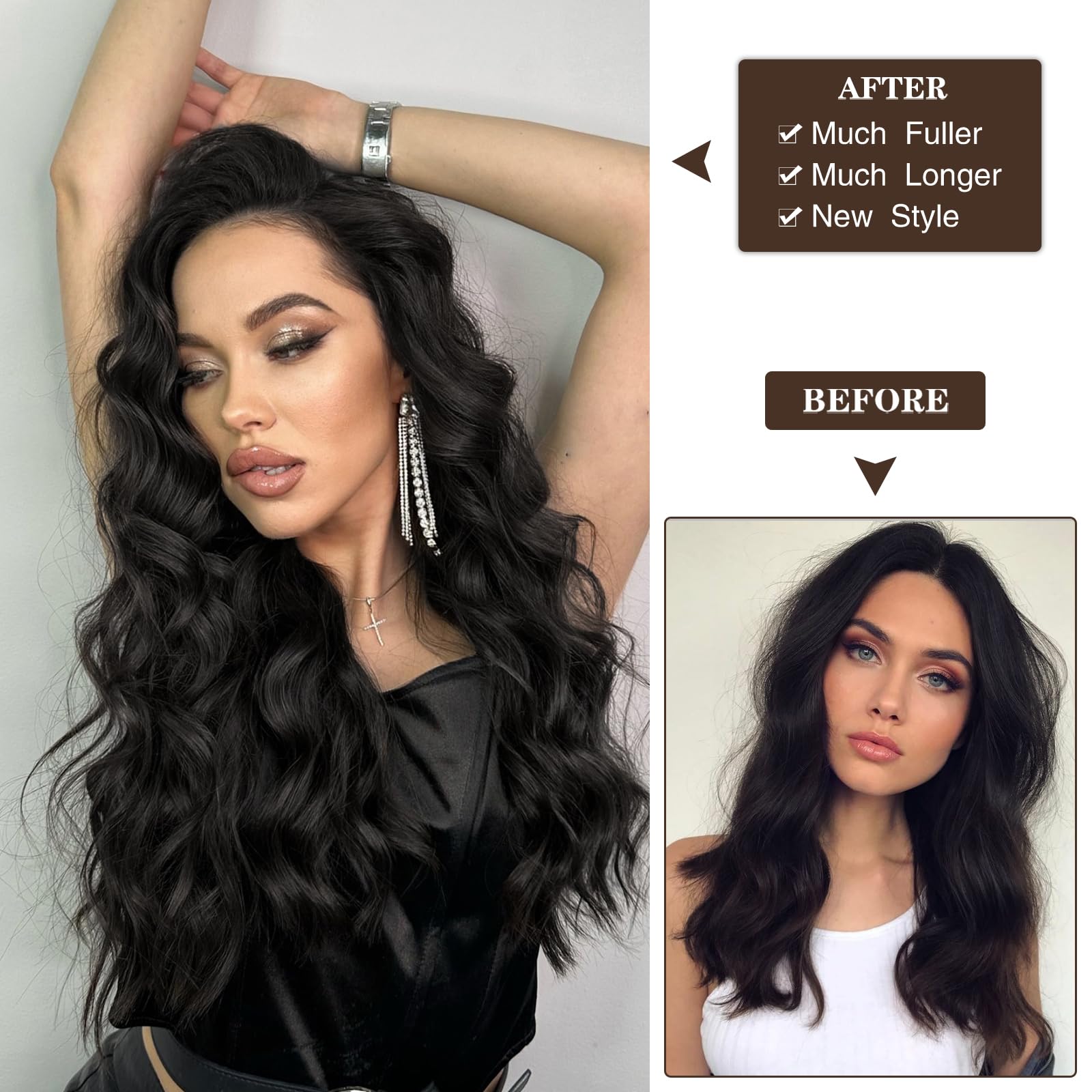 Amazon.com : WECAN Clip In Natural Black Hair Extensions 20  display picture 1