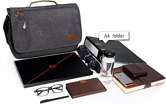 ESTARER Laptop Bag Shoulder Bag Men's Canvas for Work Plain Grey