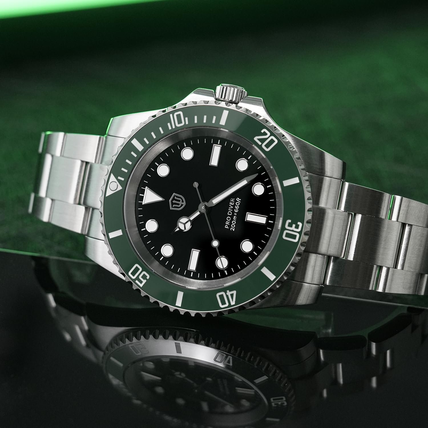 watchdives Reloj de buceo profesional, WD1680Q V2 Japón VH31 Barrido Segundo Cuarzo Reloj de Pulsera de 40 mm Cristal de Zafiro Reloj de 200 m Impermeable Luminoso Reloj Analógico