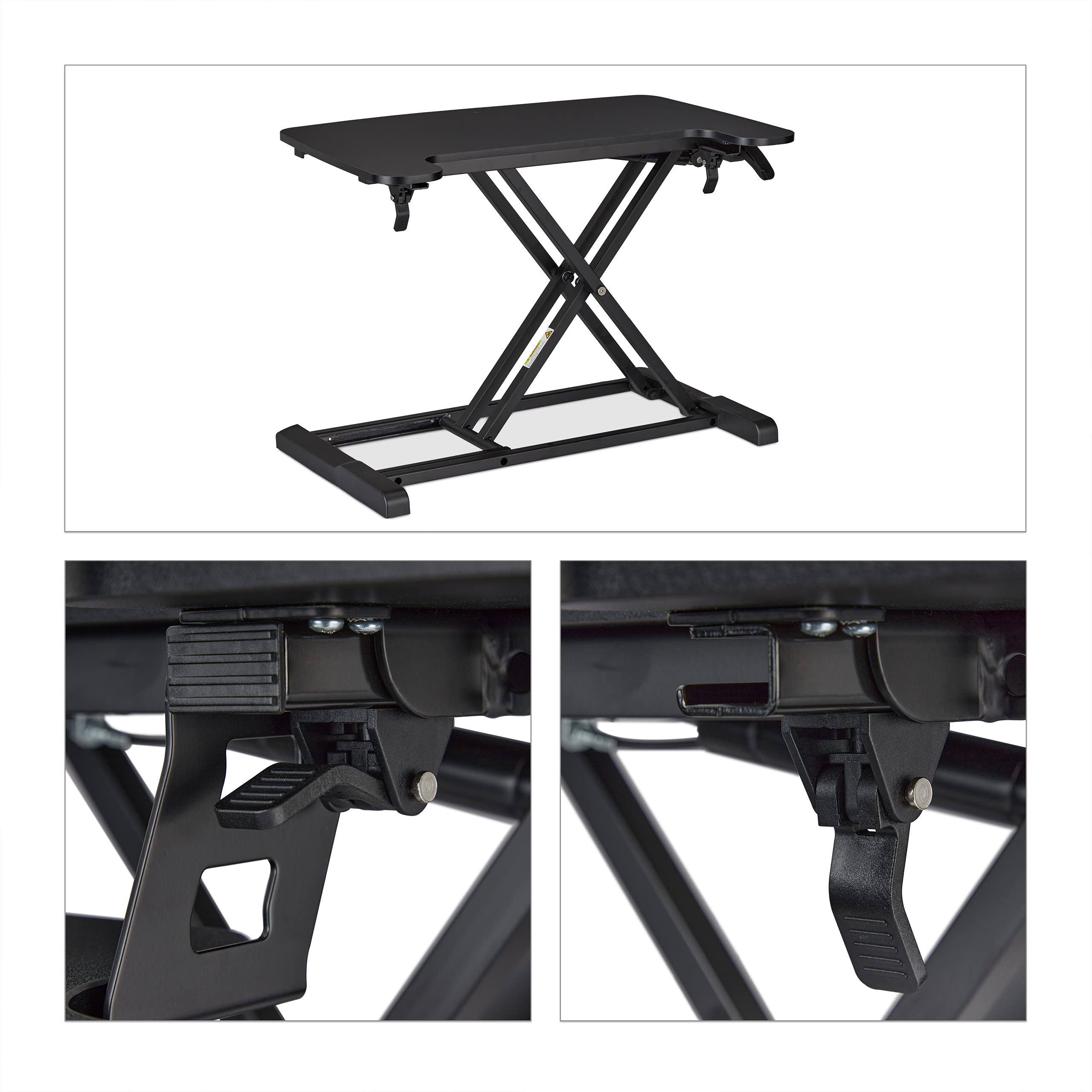 Relaxdays Höhenverstellbarer Schreibtischaufsatz, mit Tastaturablage, Sitz-Steh-Schreibtisch, BxT: 72 x 59 cm, schwarz
