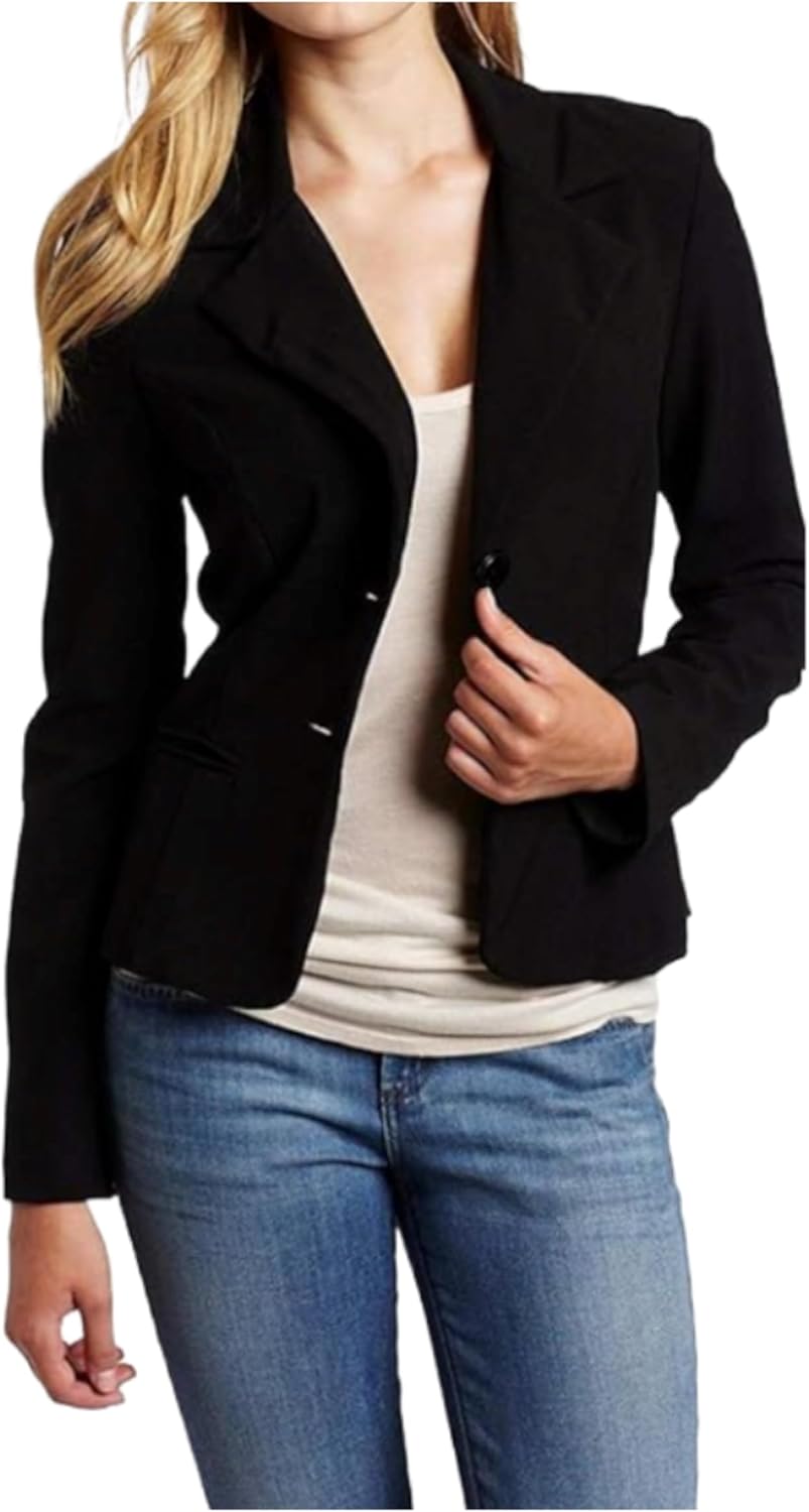 A. Byer Women's Long Sleeve Button Welt Jacket Blazer, New Black, Large