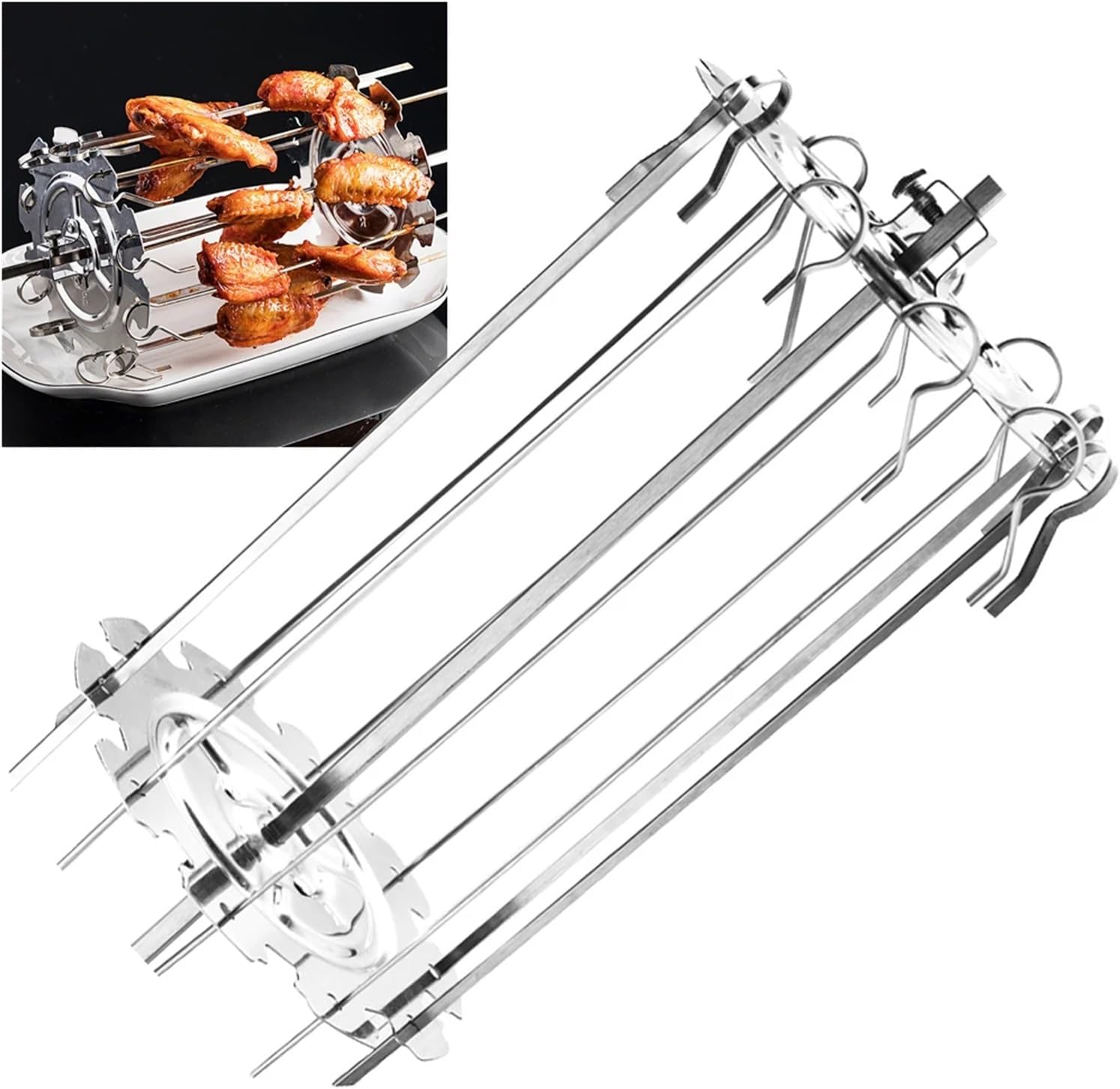 304ステンレススチール製回転グリル串、家庭用キッチン、BBQオーブン、バーベキュー、エアフライヤー、ラム串アクセサリー用調理ツール