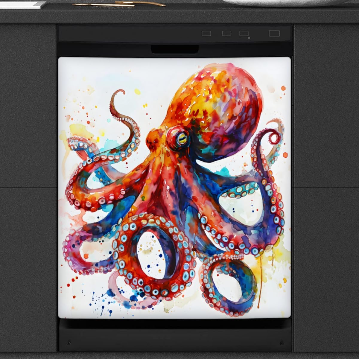 Watercolor Animal Octopus Dishwasher Magnet Cover Reusable Decorative Magnetic Door Cover Dishwasher Covers for The Front Magnetic Kitchen Refrigerator Appliance Decor 23 x 26 Inches