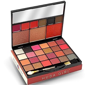 MR. Huda 24 Eyeshadow Palette with Brush, 3 Eyebrow Powder, 3 Lip Gloss, 2 Applicator, Blush Contour and Highlighter Palette.