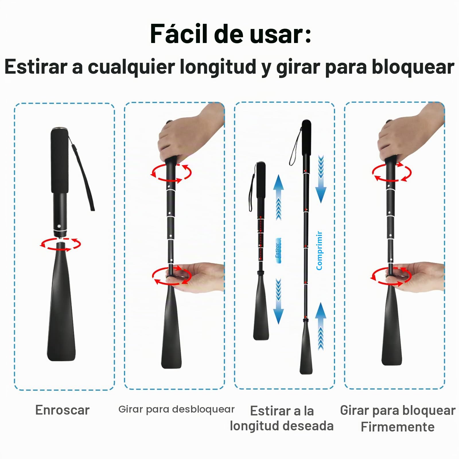 Calzador De Zapatos Largo TriPro Telescópico 38-94 cm Aleación de Aluminio