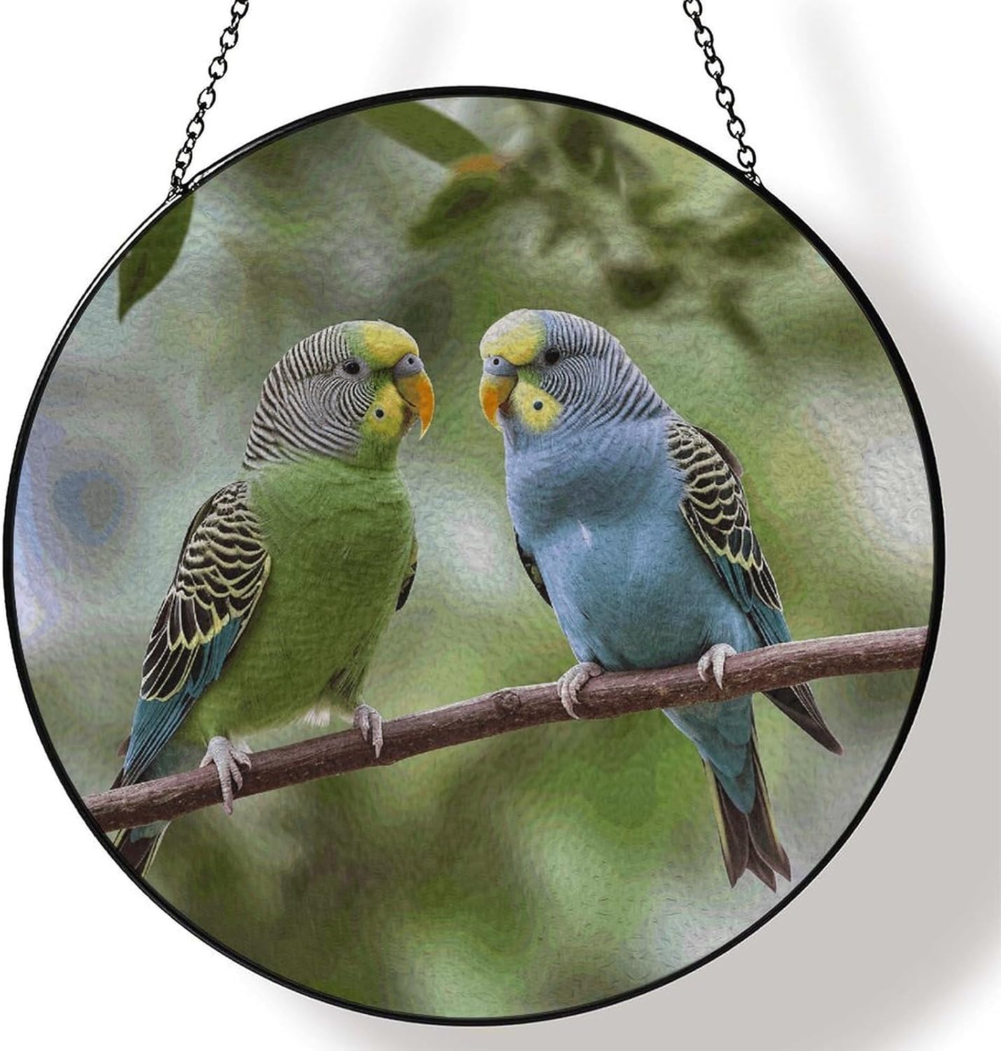 25x25cm Round Stained Glass Suncatcher for Window Hanging Decor with Chain