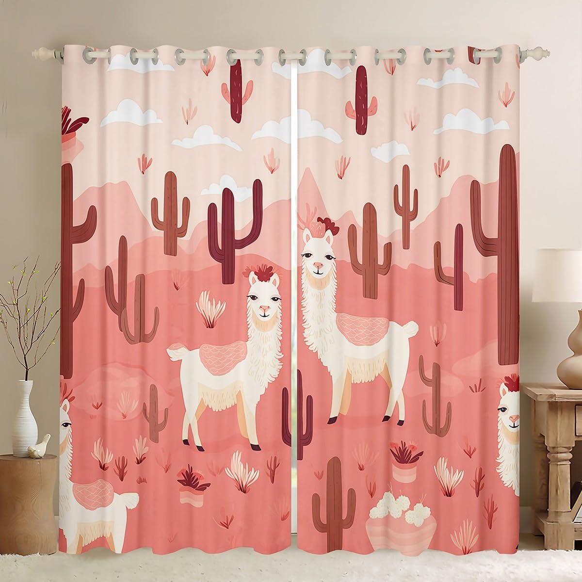 Erosebridal Kawaii Animal Curtains Cartoon Wildlife Blackout Curtains 76x45,Girls Pink Flower Curtains & Drapes Chic Floral Bedroom Curtains Glowing Polka Dots Window Treatments Kids Boys Home Decor