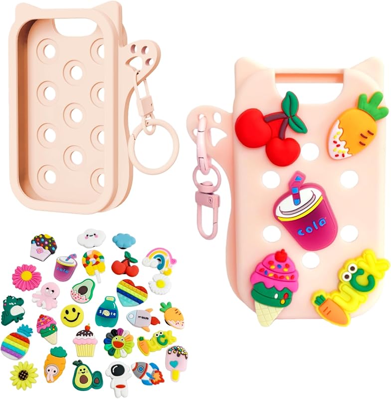 Estojo de silicone Frezonika para Touchland Power Mist, rosa-claro, com 30 charms e chaveiro