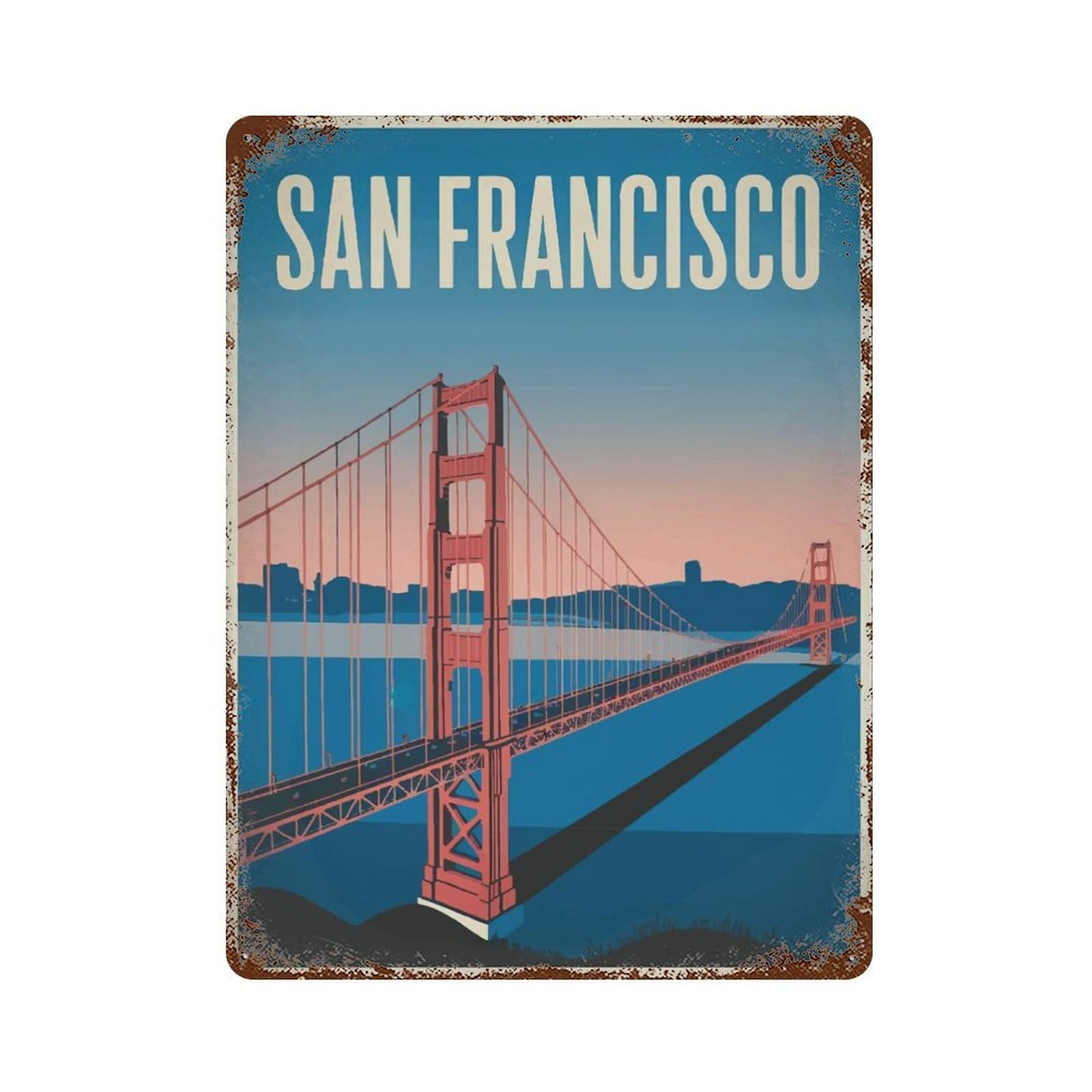 Golden Gate Bridge 15.7"x11.8" Rustic Tin Plaque, Industrial Home Decor for Farmhouse, Kitchen And Entryway Decor