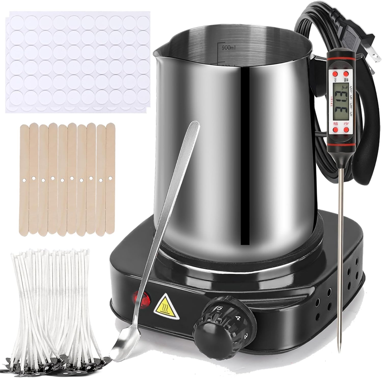 Haccah Candle Making Kit, Wax Melter for Candle Making Supplies, Candle Wax Warmer for Adults,Beginners, Including 500w Electric Stove,900ml Melting Wax Pouring Pot, Thermometer, Spoon, Candle Wick