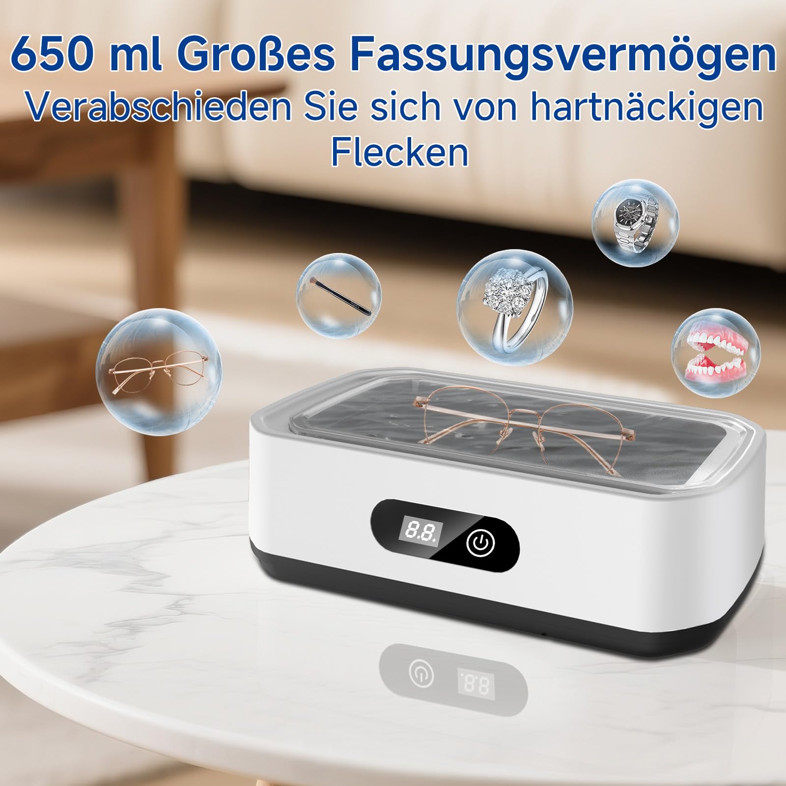 Ultrasoon Reinigingsapparaat 650 Ml - Brillen & Sieraden Reiniger 49000 Hz Met 3 Modi