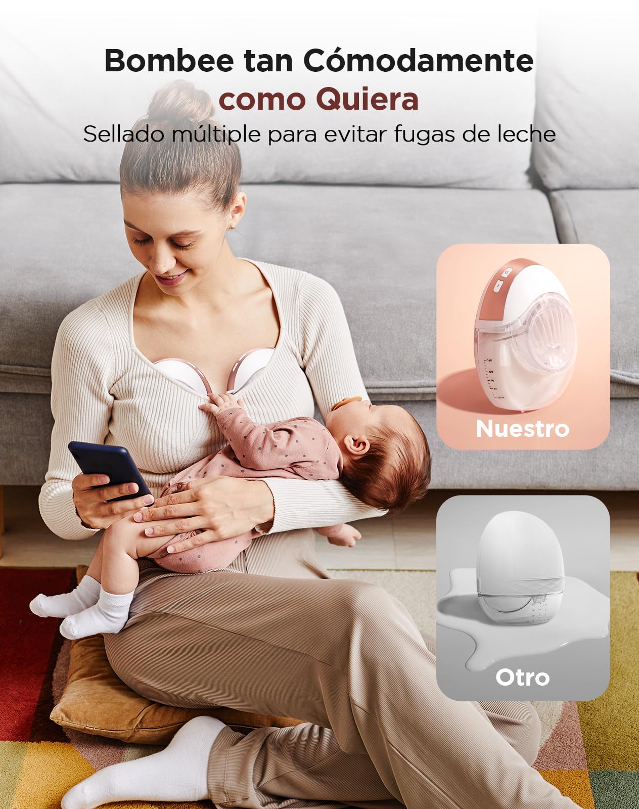 Haokoo Sacaleches Electricos Manos Libres, Discreto Extractor Leche Materna | Ultraligero 205 g, Silencioso <40 dB, 1,5× más Rápido, 3 Modos 12 Niveles, sin BPA, Indoloro, Portátil