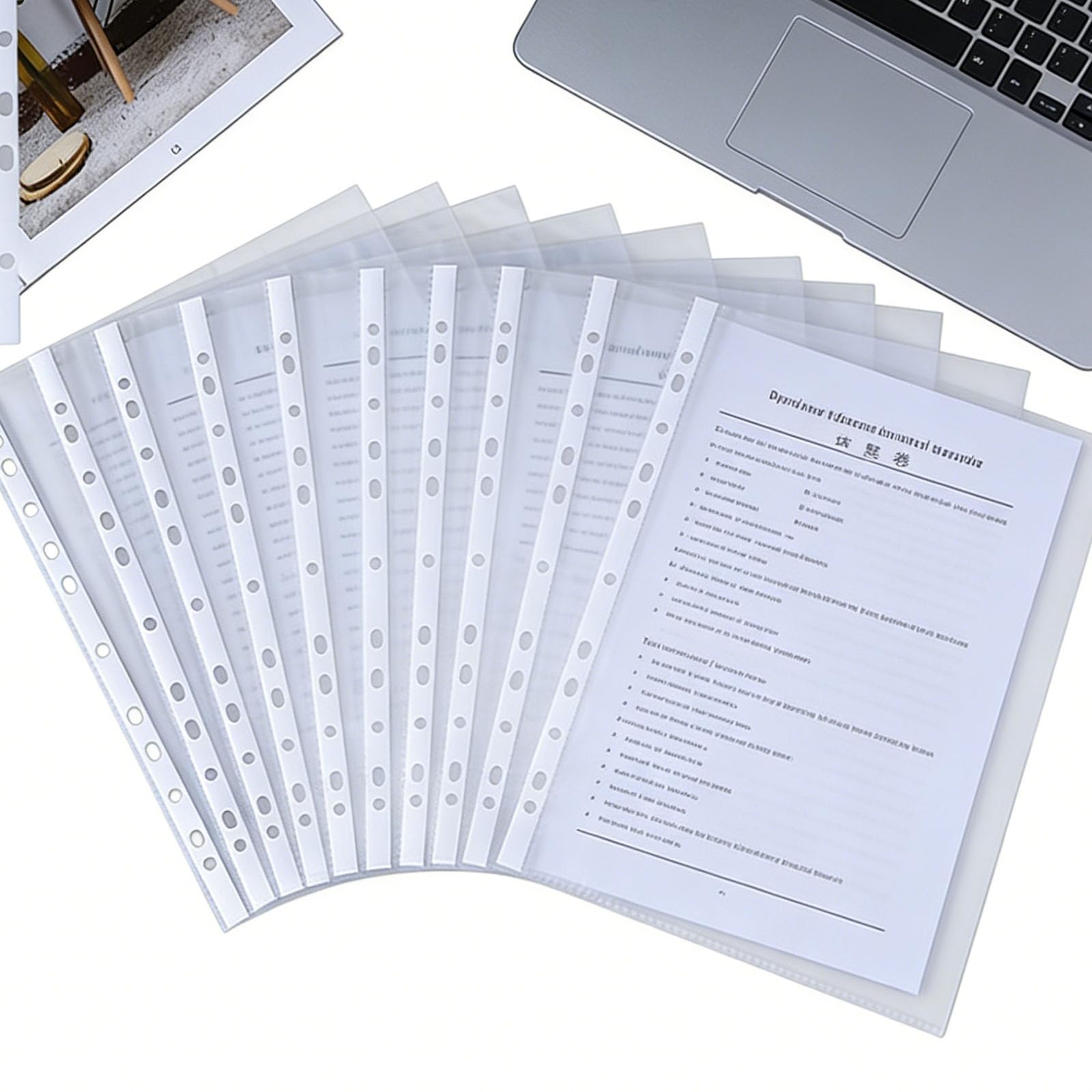 200 Pack Ponched Pockers A4, Plastic Wallets Top Opening, 45 Micron Clear Binder Pocket, Poly Pockets for Ring Binders, Protection of Paper,Letter Sheet Files and Documents