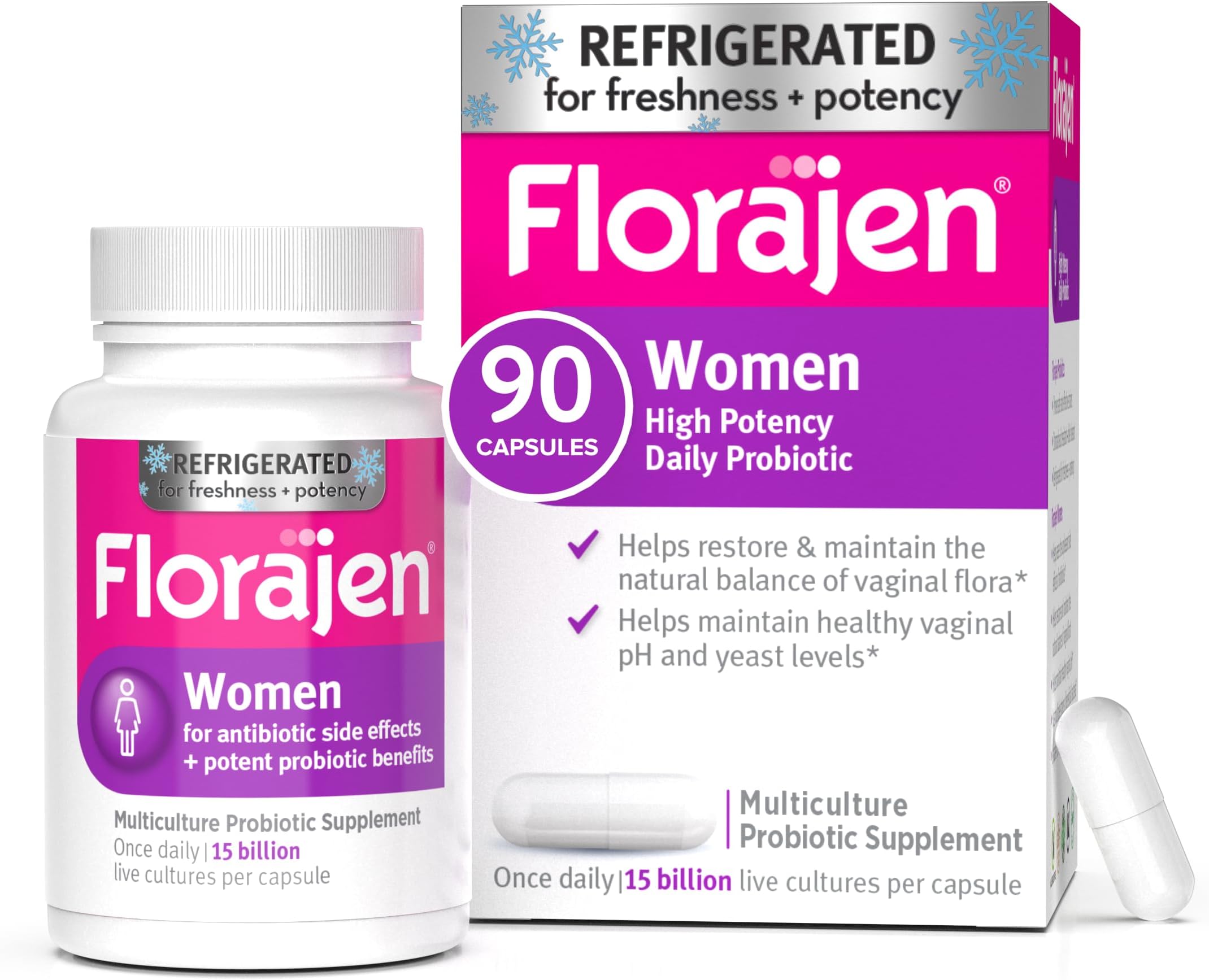 Women's Vaginal Probiotics, Provides Gut Health & Constipation Relief for Adults and Bloating Relief for Women, 90 Capsules (3 Packs of 30) (Refrigerated)