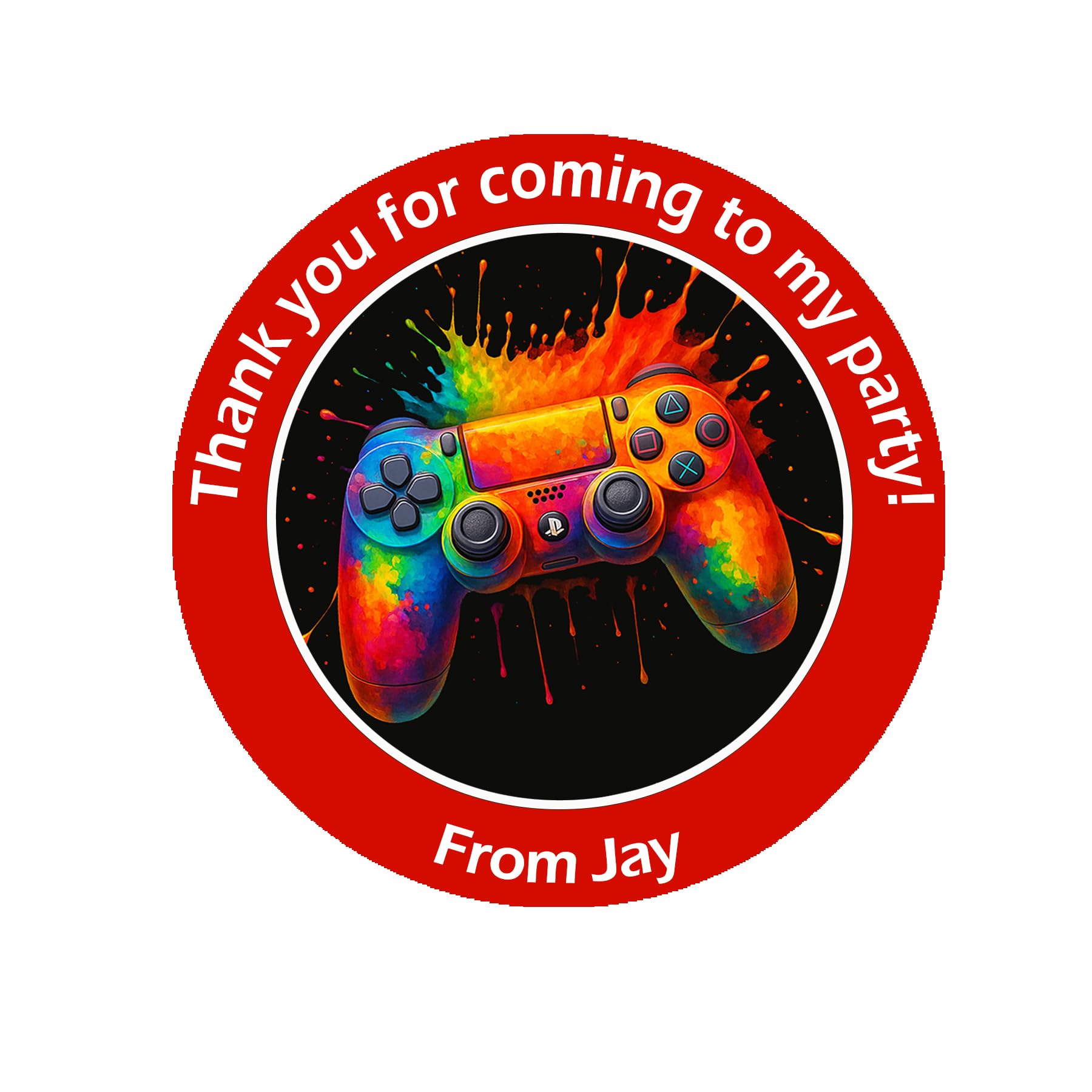 Treasured Forever Limited Red Personalised Gaming Party Stickers – 45Mm Round Labels For Party Bags, Favours Or Sweet Cones – Gaming Themed Birthday Decoration - 24 Stickers With 24 Empty Cones
