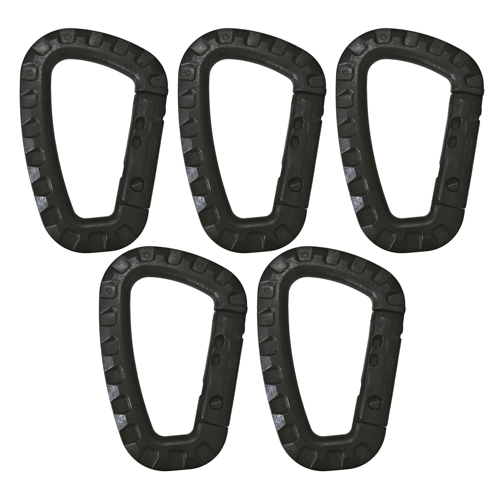 Mousquetons en Plastique – Lot de 5 – Mousqueton Tactique Militaire Noir avec Fermeture à Ressort, Léger et Polyvalent pour Camping, Randonnée, et Activités Extérieures- Forme de D, Carabiner