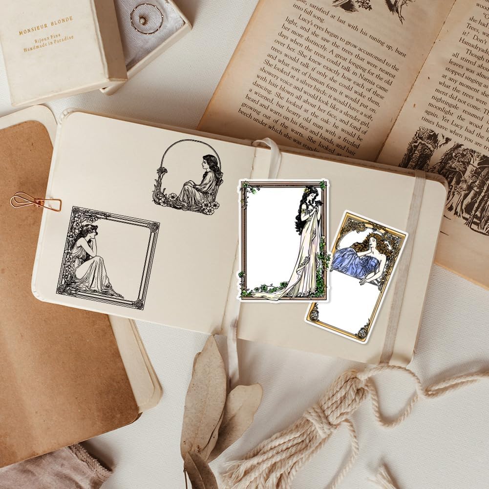 GLOBLELAND Vintage Woman Border Clear Stamps Vintage Lady Frame Silicone Clear Stamp Seals Flower Frame Transparent Stamps for DIY Scrapbooking Cards Making Photo Album Journal