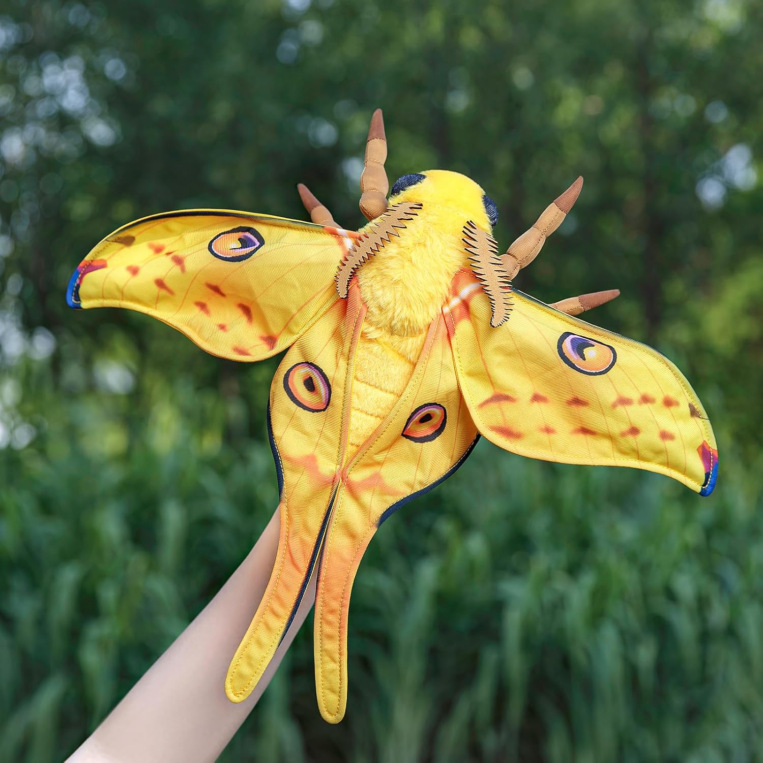 Tiny Heart Simulation Luna Moth Plush Toy 14.96inch Soft Realistic Luna Moth Stuffed Animal Plush Toy for Kids Insect Lovers Boys and Girls Gifts Home Decoration Yellow