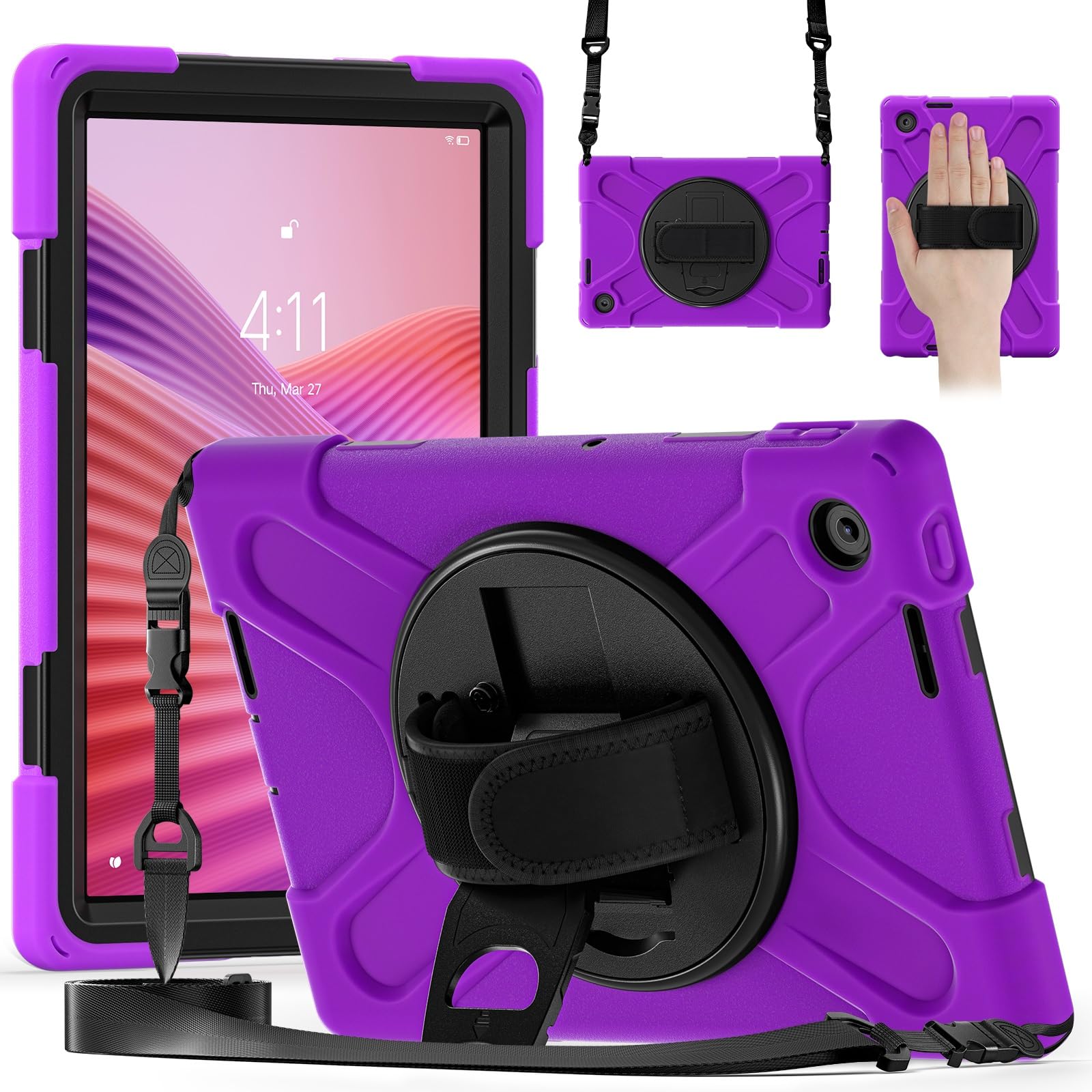 Pokrowiec na tablet Etui na tablet Lenovo Tab S10 10.1 TB-311XU/K10C TB-311FU 2025 2024, wytrzymałe, odporne na wstrząsy etui z paskiem na ramię, ochronne etui silikonowe dla dzieci(Mor)