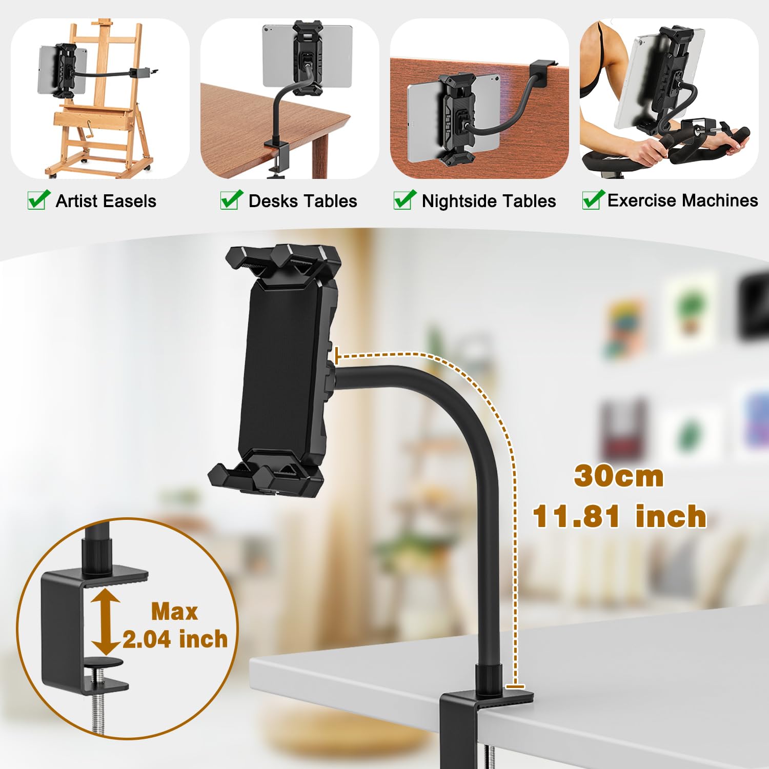 Supporto Tavolo per iPad, Porta tablet Regolabile Collo Oca, Supporto Per ipad Altri Dispositivi Con Schermo Da 4.7"-13.5" Tablet